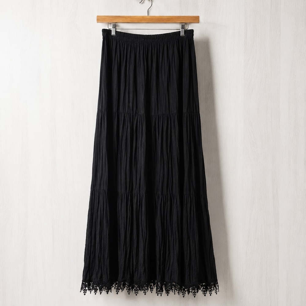 Double D Ranch Vintage Broomstick Maxi Skirt Womens M Black Western Boho - Picture 3 of 5